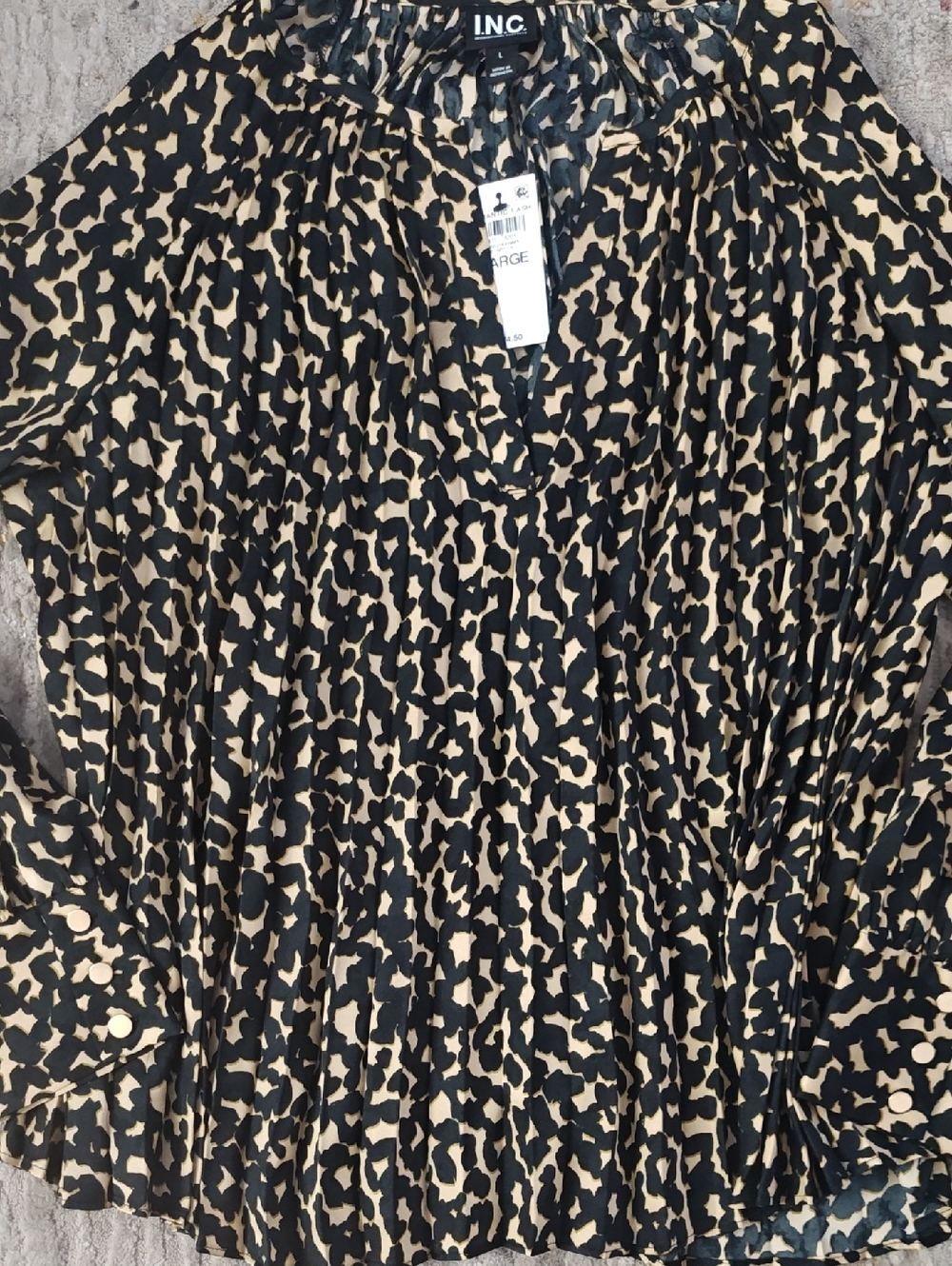 INC International Concepts Black and Gold Animal Print Blouse